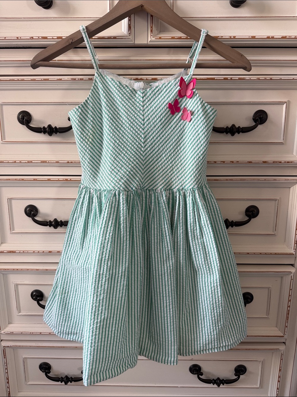 GYMBOREE GIRLS STRIPED BUTTERFLY SUNDRESS SIZE 8 GREEN WHITE STRIPS W ZIPPER